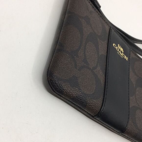 Coach F58035 Brown & Black Signature Coated Canvas Jacquard & Leather Wristlet - Picture 4 of 16